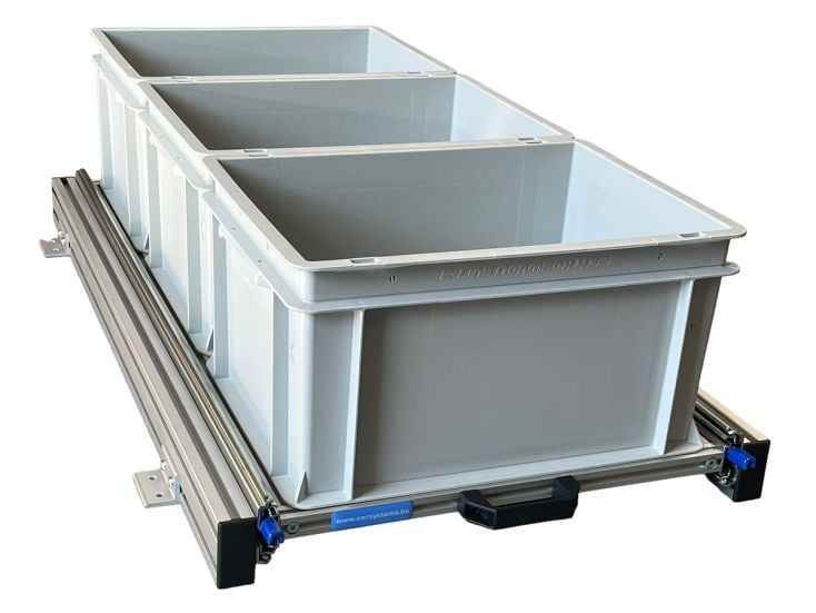 Aluminium 90x40 cm schuifframe met 3 open bakken