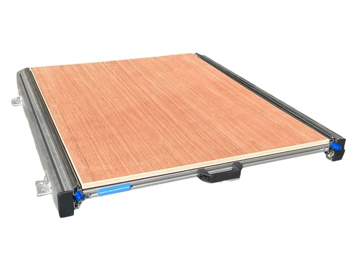 Aluminium 80x60 cm schuifframe met 12mm multiplex vloerplaat