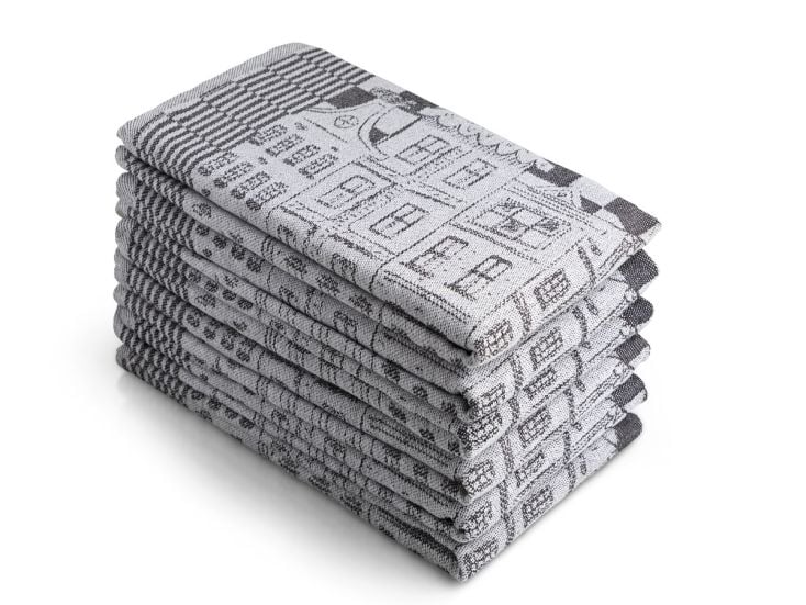 DoubleDry Grachten 50 x 70 cm set van 6 theedoeken - zwart