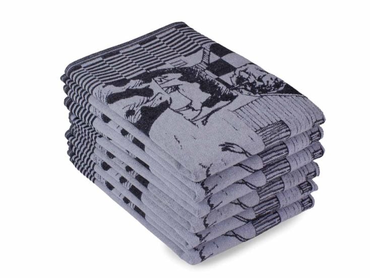 DoubleDry Koe 50 x 70 cm set van 6 theedoeken - zwart