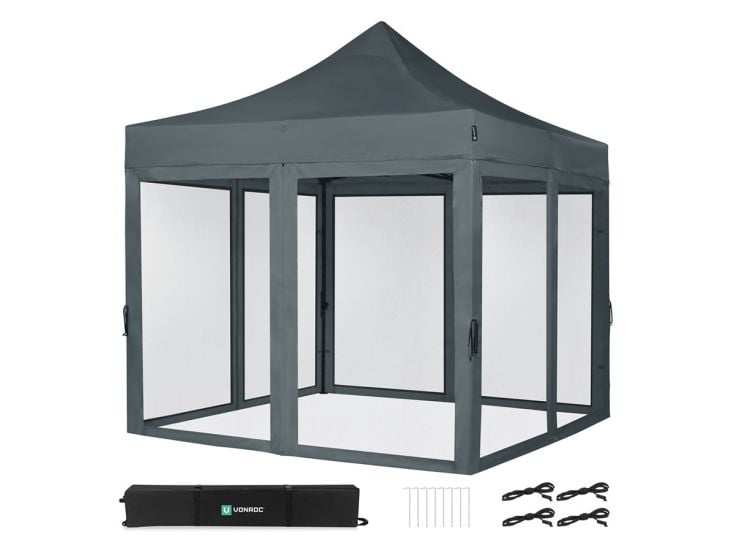 VONROC Premium 3x3 partytent met muggennet wanden - Grey