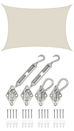 AMANKA 3x5 waterdicht beige schaduwdoek met bevestigingsset