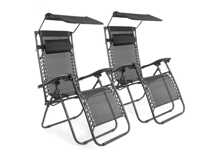 LifeGoods set van 2 relaxstoelen met zonnescherm - Black