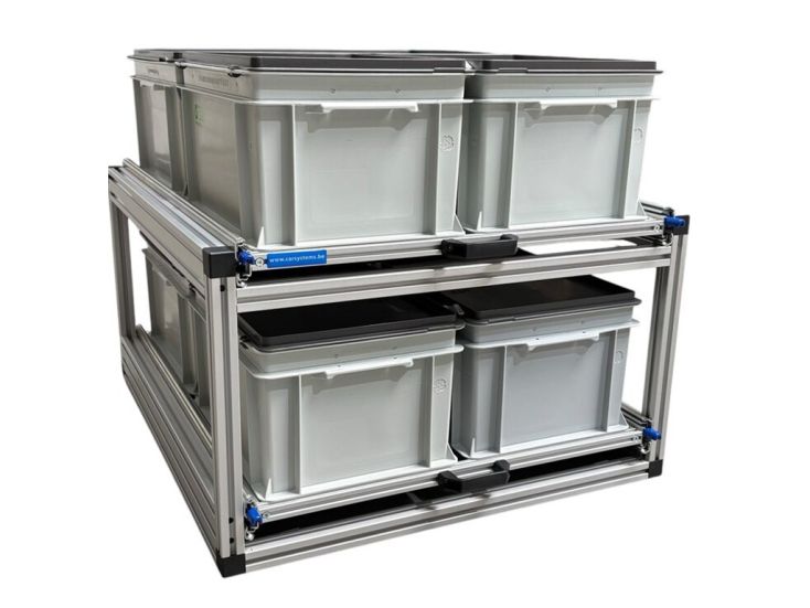 Dubbel alu schuifframe met 6 gesloten bakken - 80 x 60 cm