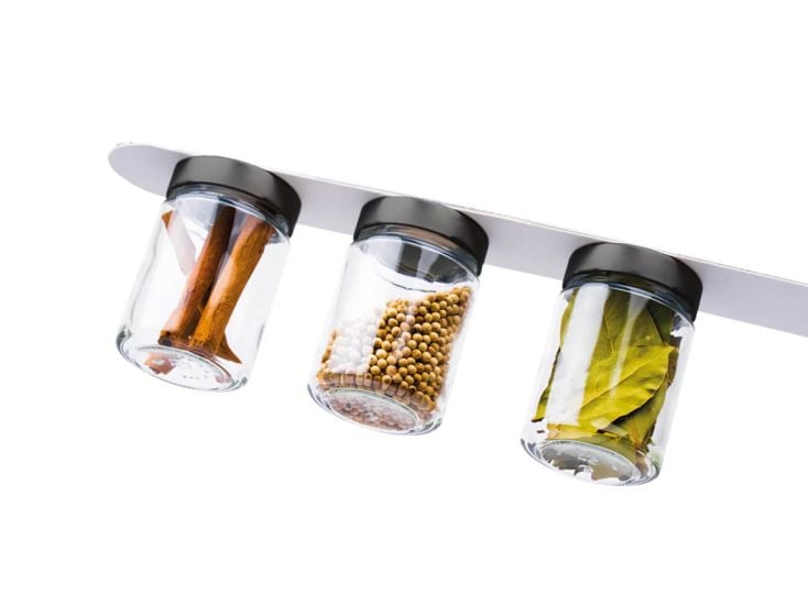 Silwy 3 magnetische kruidenpotjes met witte ophanglijst - 192 ml