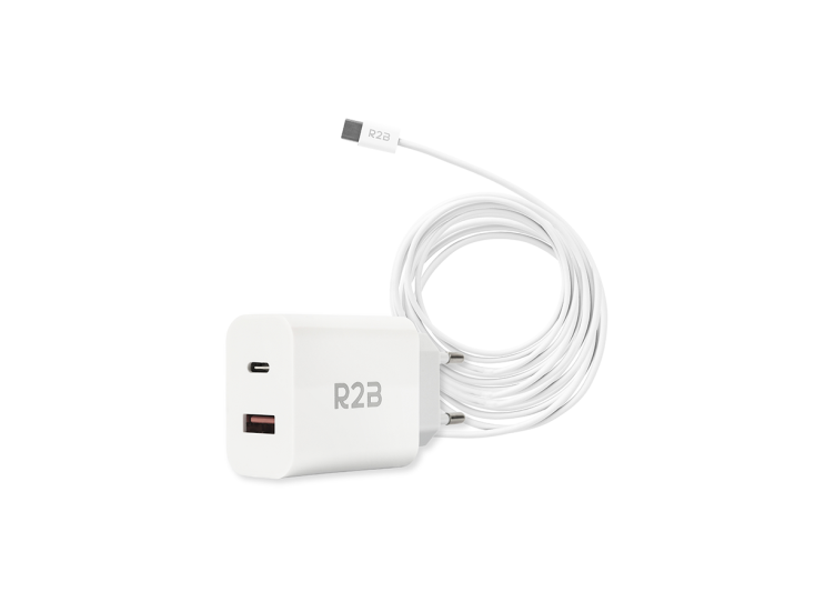 R2B 1 Meter Witte USB-C Kabel met USB-A & USB-C Oplader