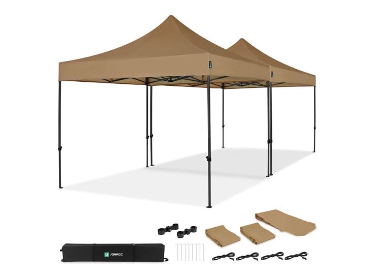 VONROC Premium 6x3 easy-Up partytent met koppelset - beige
