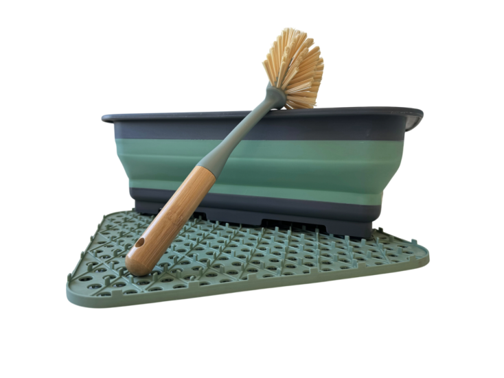 Hem afwas set bamboe borstel met afdruipmat - Green