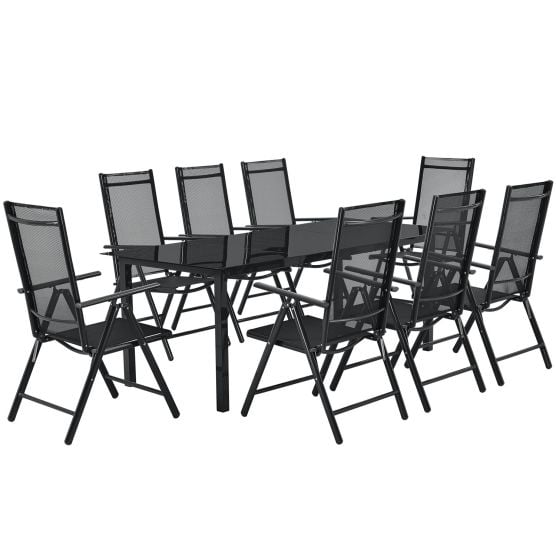 Milano aluminium 9-delige donkergrijze diningset