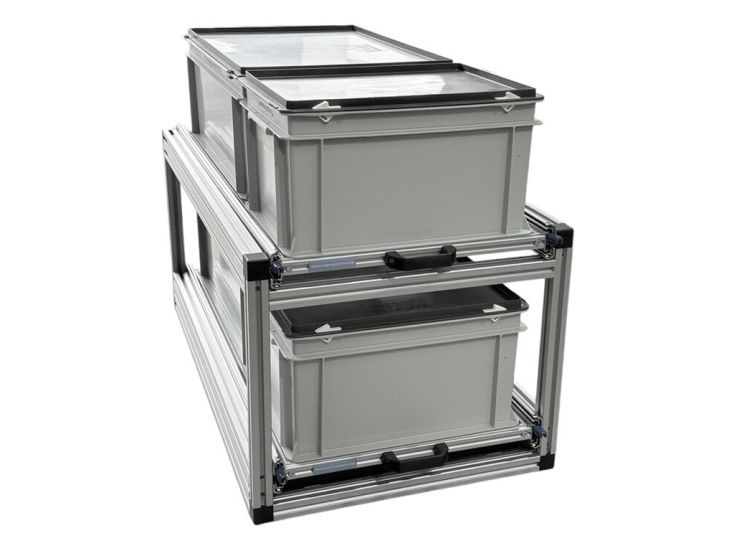 Aluminium 90 x 40 cm dubbel schuifframe met 4 Gesloten bakken