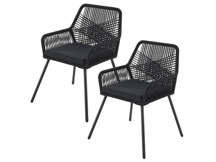 Juskys Kastos set van 2 tuinstoelen met zitkussen - Black