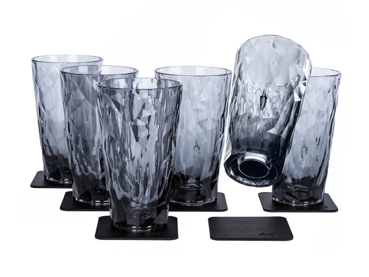 Silwy Longdrink Grey Magnetische kunststof glazen - 6 stuks