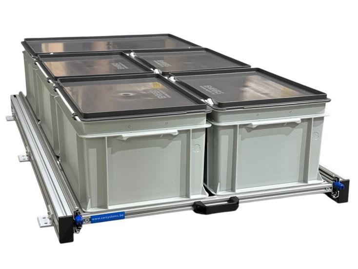 Aluminium 120 x 60 cm schuifframe met 5 gesloten bakken