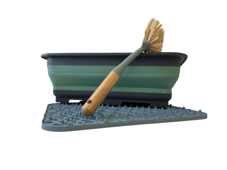 Hem afwas set bamboe borstel met afdruipmat - Blue