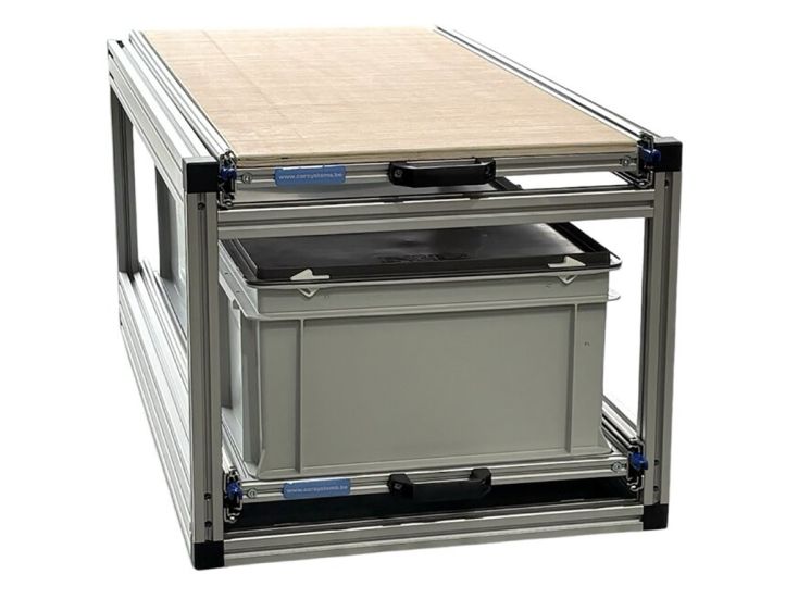 Dubbel 90x40cm Schuifframe met 2 bakken en multiplexplaat