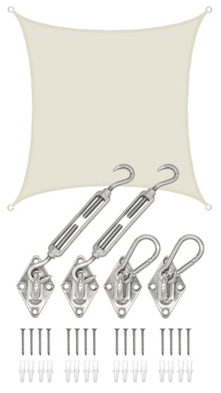 AMANKA 2x2 waterdicht beige schaduwdoek met bevestigingsset
