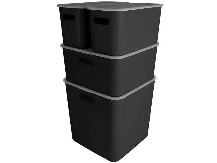 Sunware Sigma home set van 4 cube boxen met deksel - black