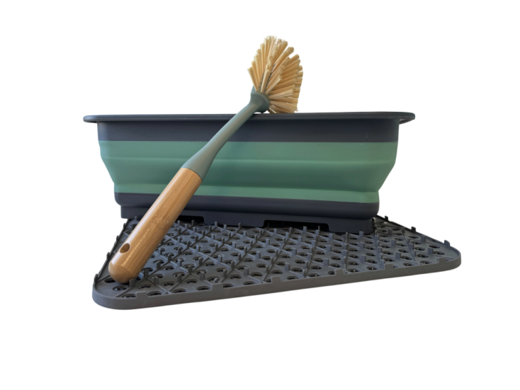 Hem afwas set bamboe borstel met afdruipmat - Grey