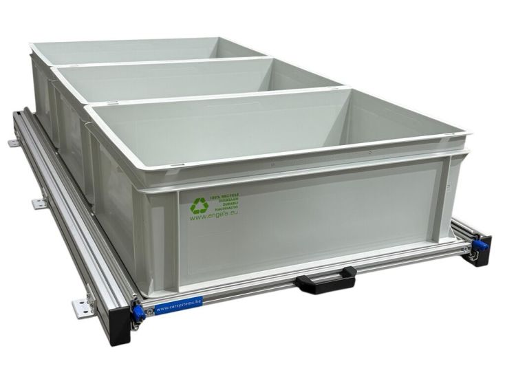 Aluminium 120 x 60 cm schuifframe met 3 open bakken