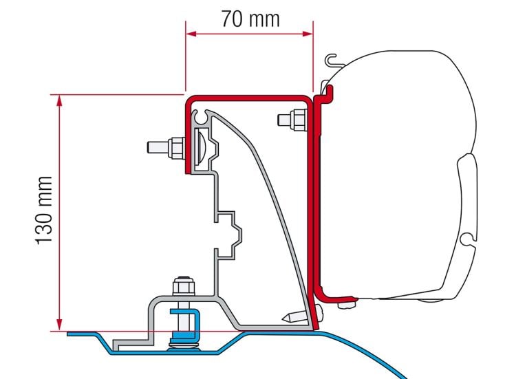 Fiamma F45 adapter Ducato H2 Roof Rail >2006