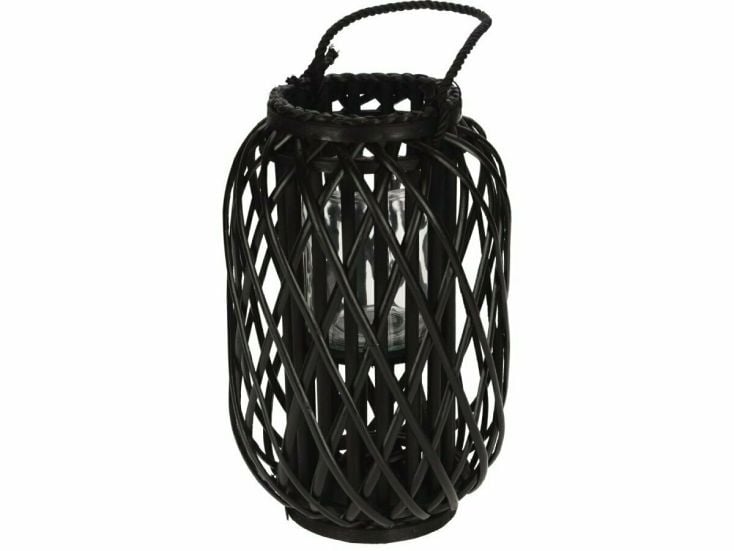 H & S Decoration Ø 26 x 40 cm rieten lantaarn - Black