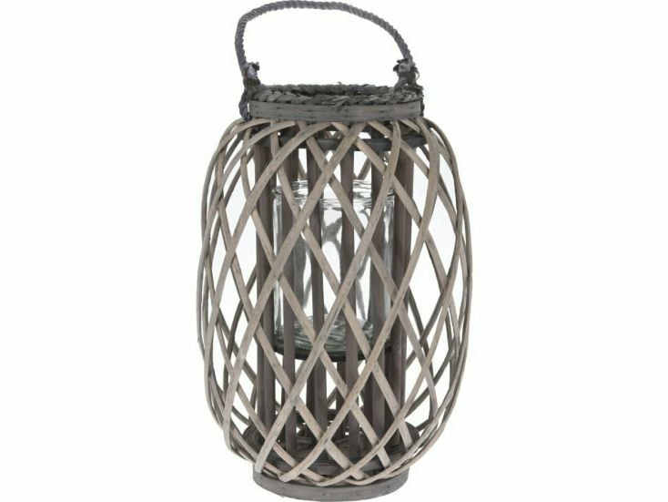 H & S Decoration Ø 26 x 40 cm rieten lantaarn - Grey