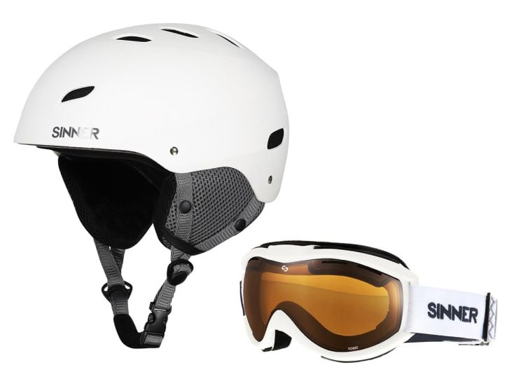 Sinner Combi-Pack White Bingham skihelm en Toxic skibril