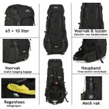 Dutch Mountains 65-75 liter backpack met regenhoes - Black thumbnail